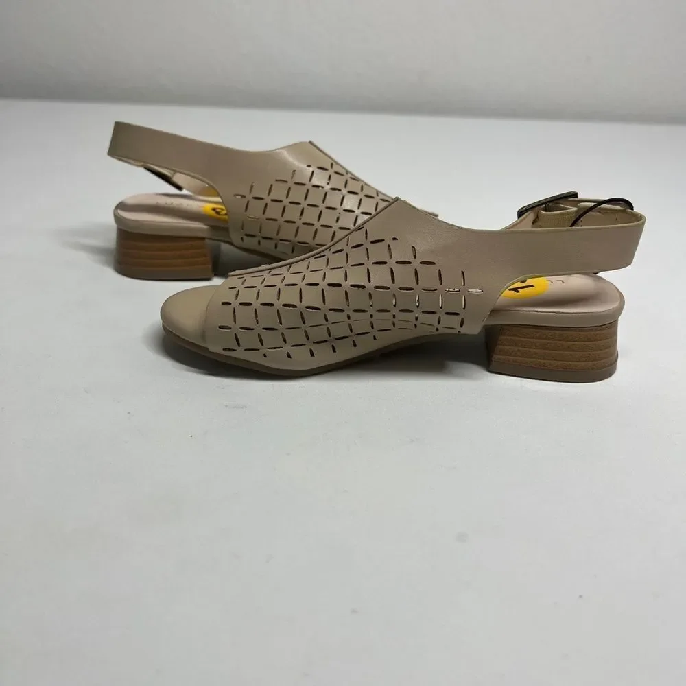 NEW Lucky Brand Girls Sandals Bardolph Peep Toe Shoes Taupe Reina Tan Size 13